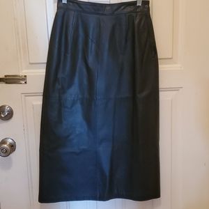 Vintage Leathers By tibor Black Leather Midi Skirt Sz 10